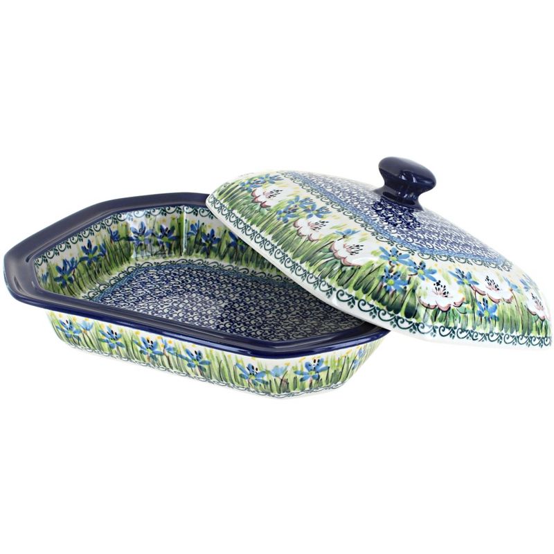 Blue Rose Polish Pottery Song of Spring Medium Coverd Baker