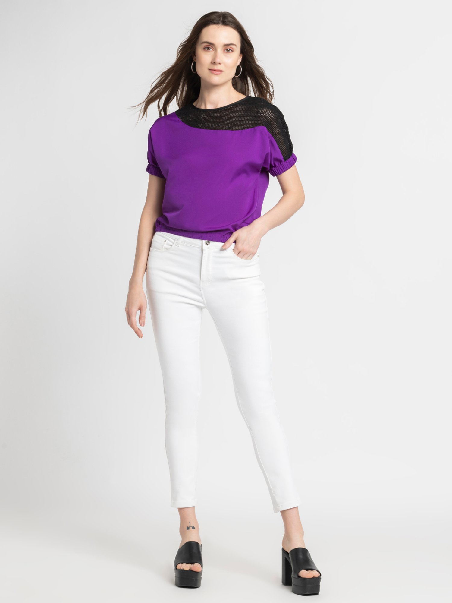 SHAYE Purple & Black Regular Fit Top