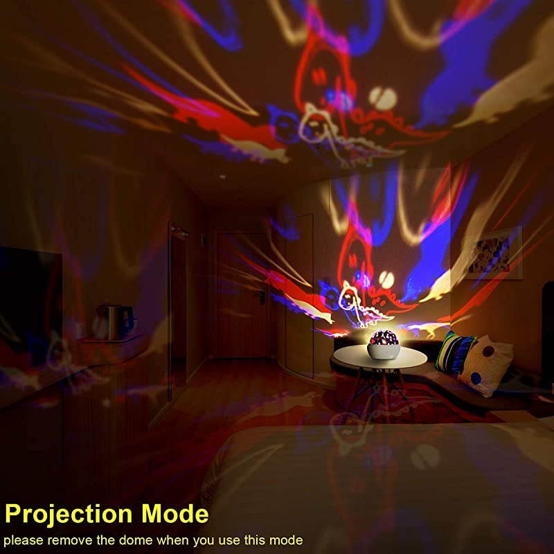 Projector Lamp with Projection Mode and Night Light Mode 360&deg; Rotation LED Night Lights with 9 Colors White