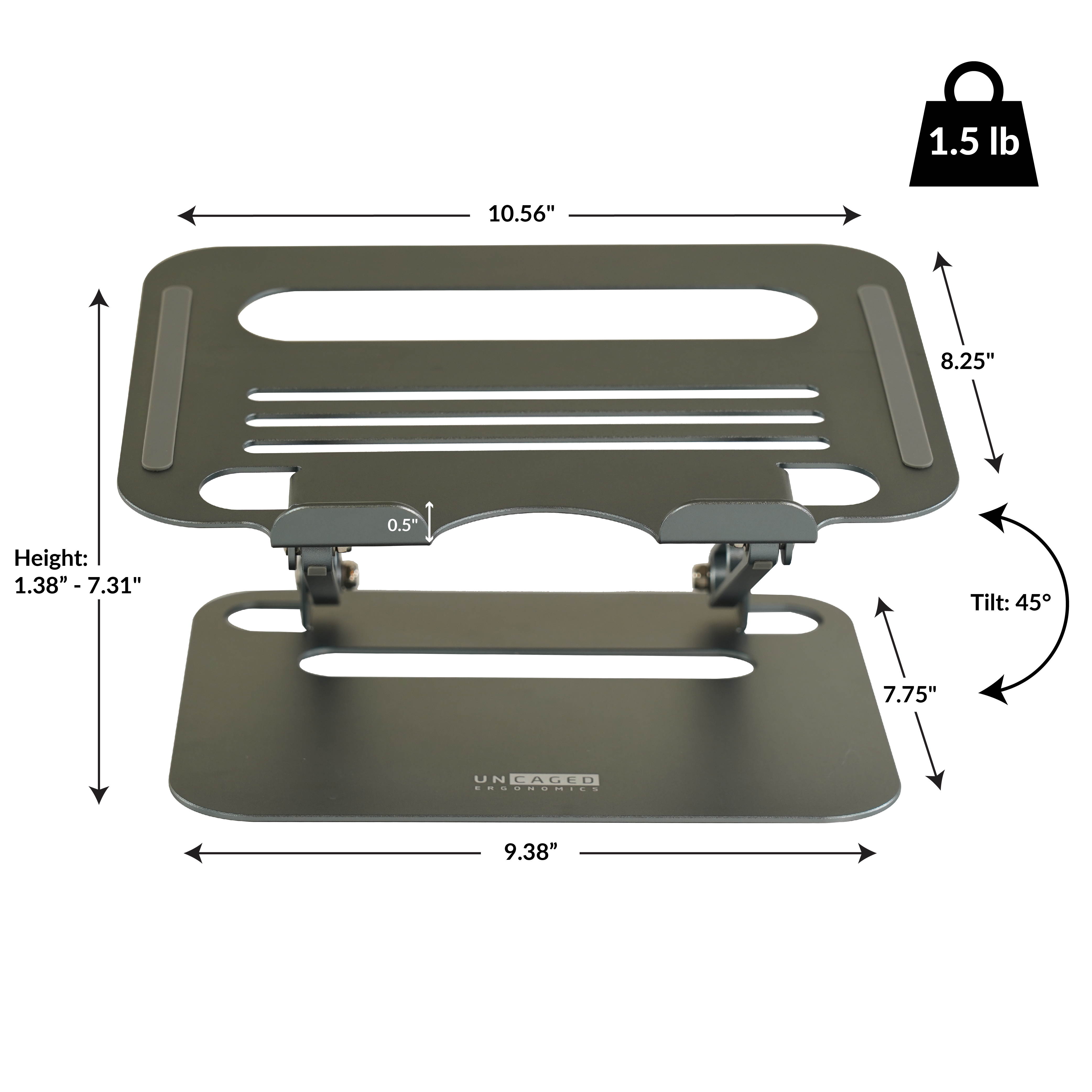 RISE adjustable height tilt laptop desk stand. Small portable ergonomic aluminum notebook computer riser laptop desk stand workstation cooling cooler Space Gray