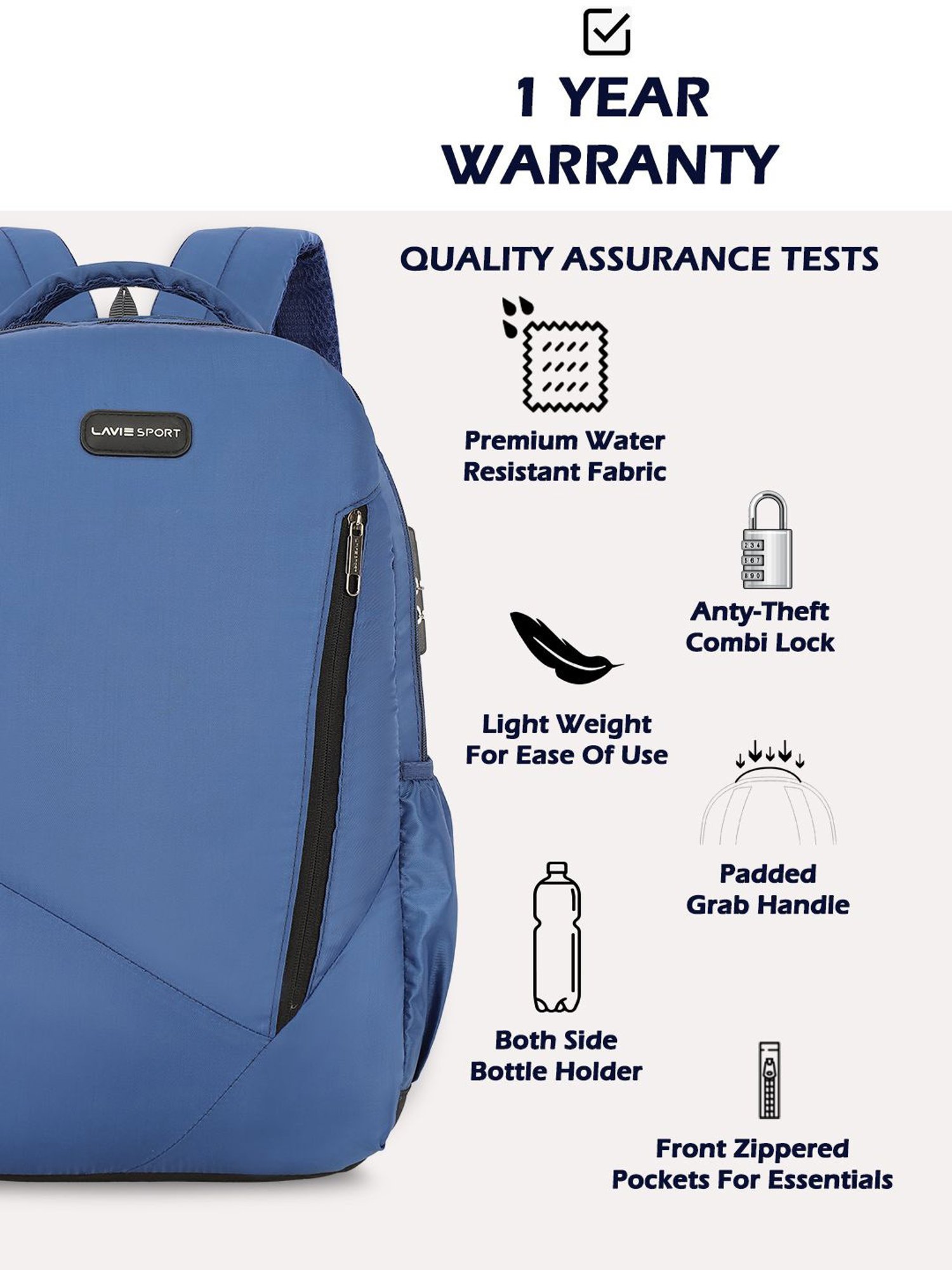 Lavie Sport Astro 36L Anti-theft Laptop Backpack For Men & Women (Navy)