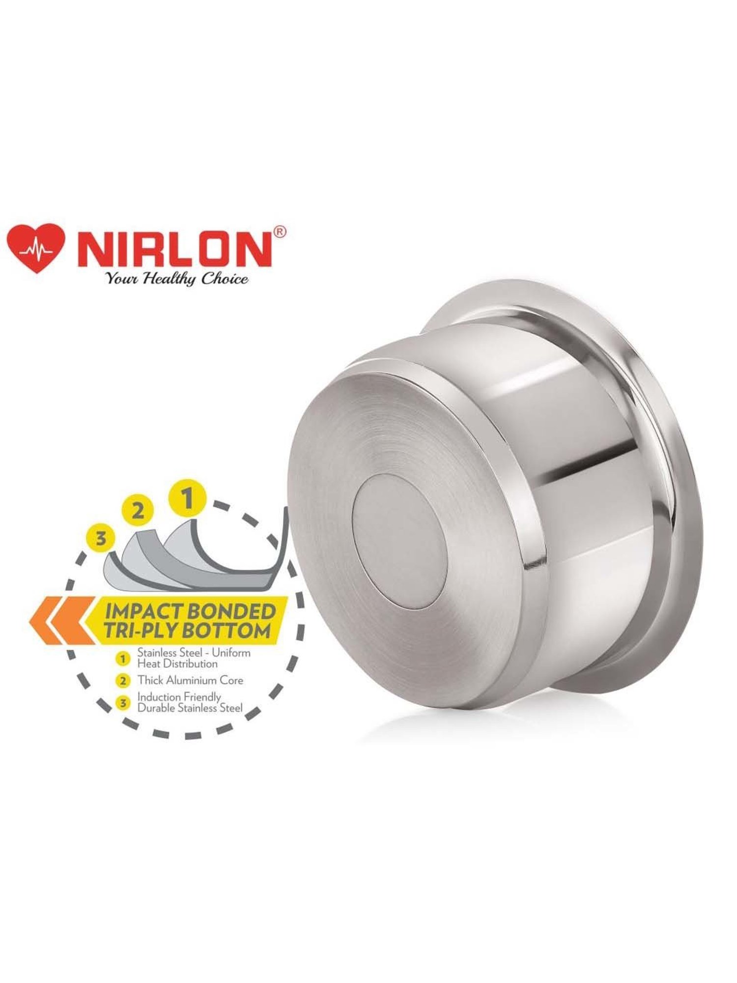 Nirlon Deluxe Silver Stainless Steel 14 cm Induction Tri-Ply Bottom Tope With Lid (1 L)