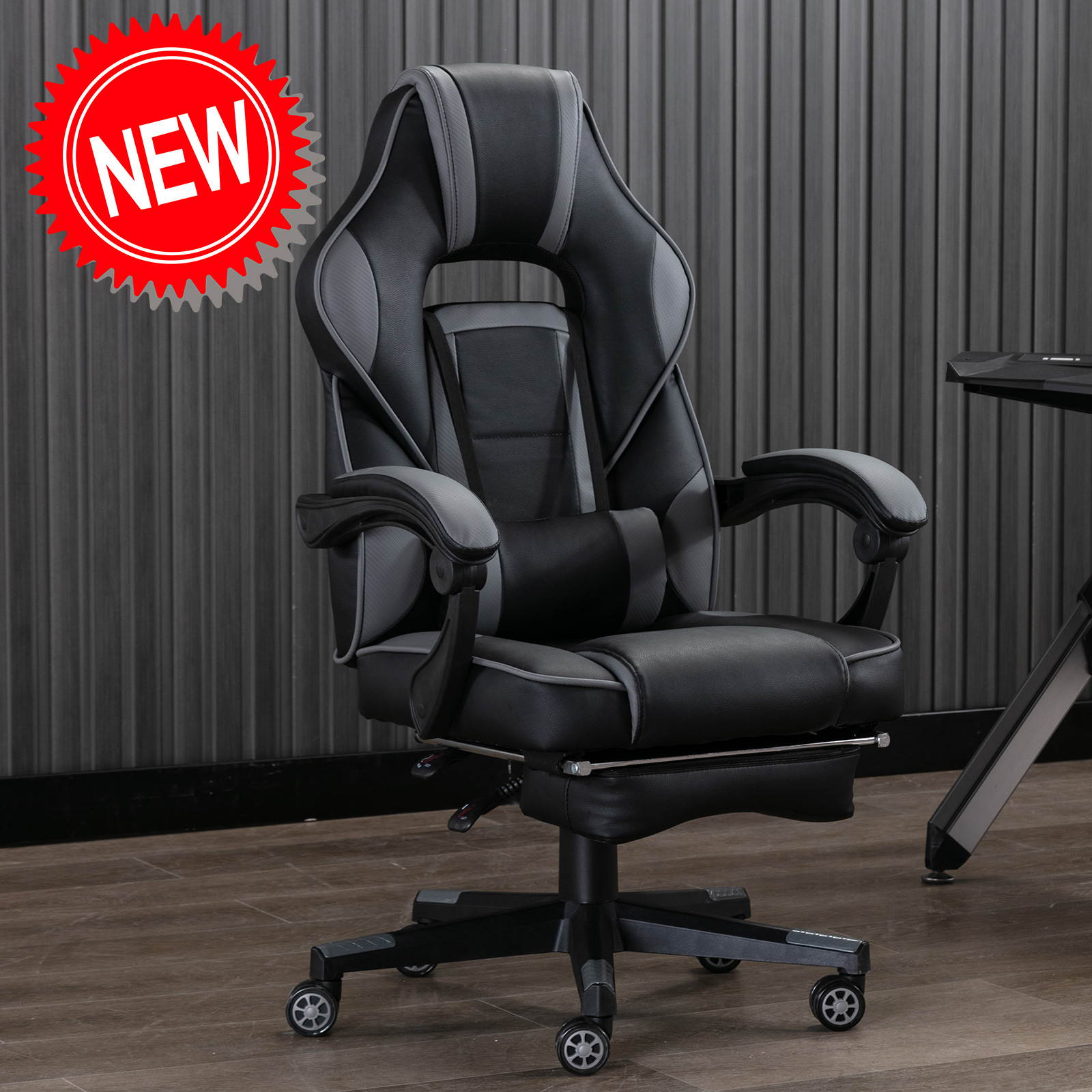 Massage Computer Gaming Chair, Adjustable Lumbar Support PU Leather Swivel Racing Style Video Game Chairs
