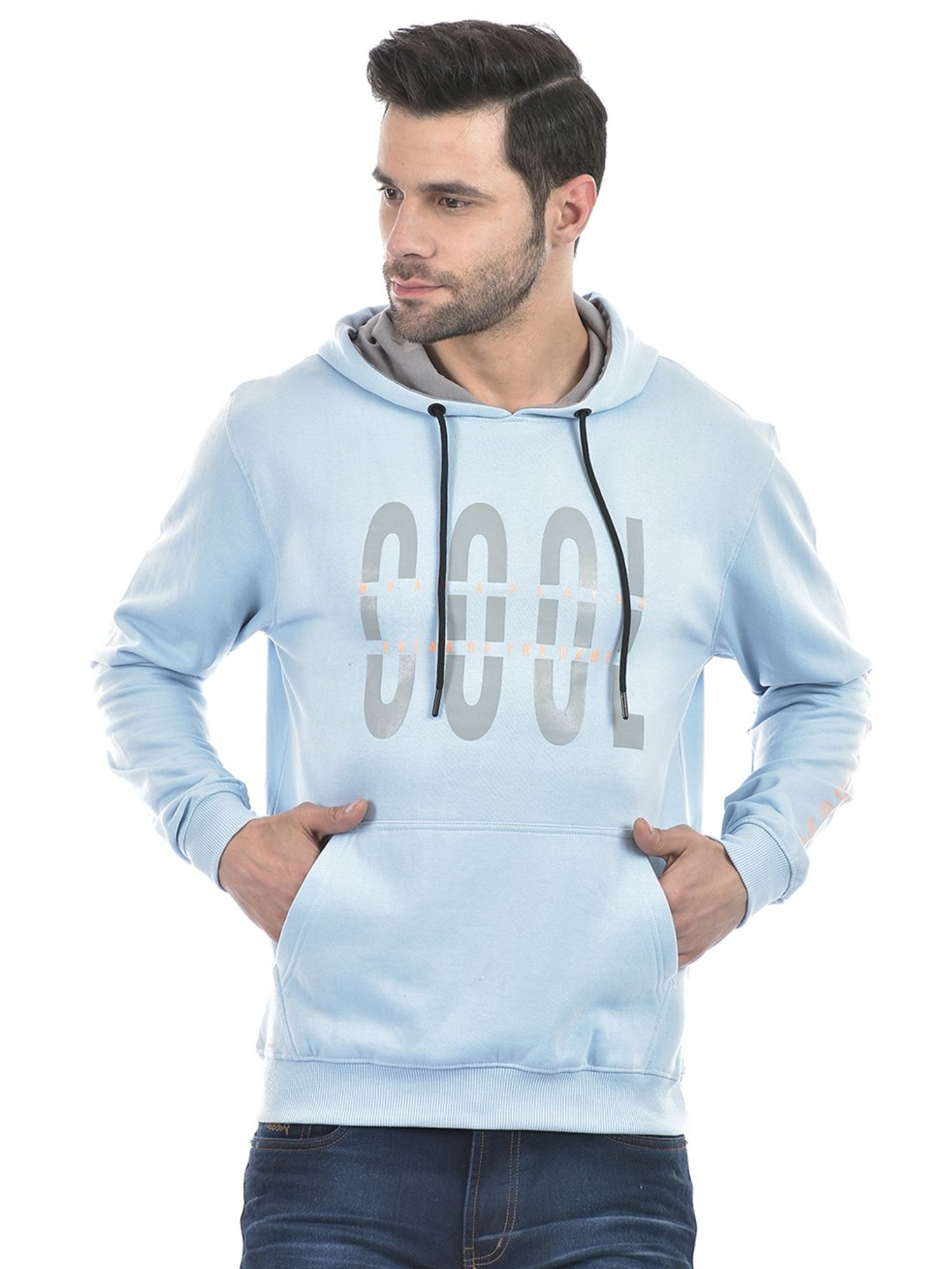 Lawman Pg3 Light Blue Regular Fit Printed Hooded Sweatshirt