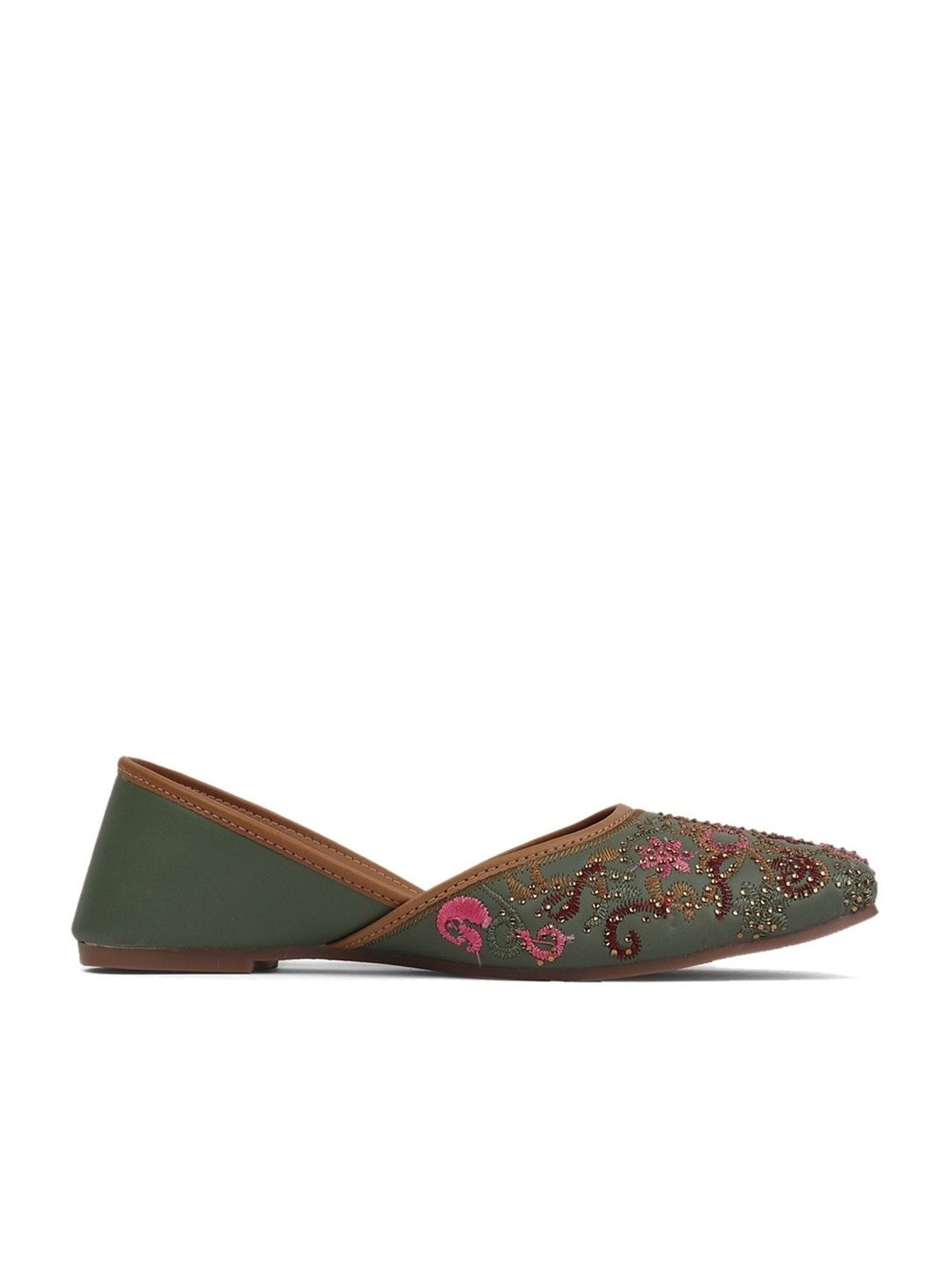 Iconics Women's Green Ethnic Juttis