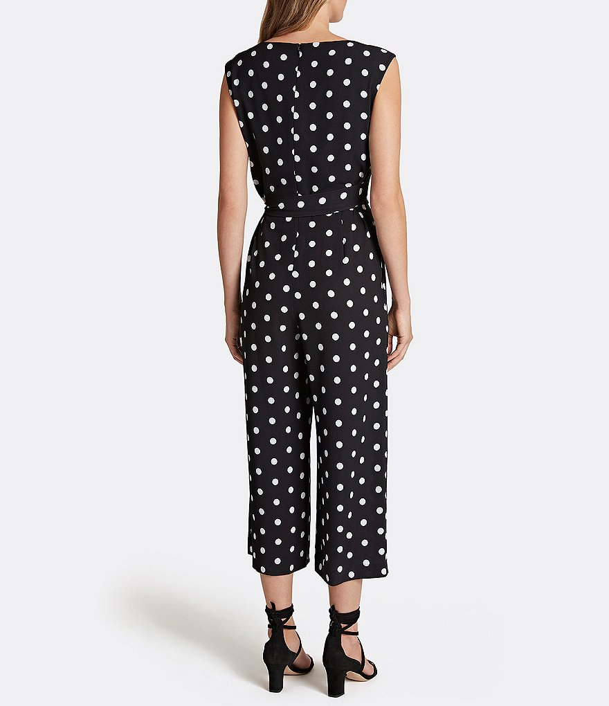 Tahari ASL Georgette Polka Dot Cropped Jumpsuit