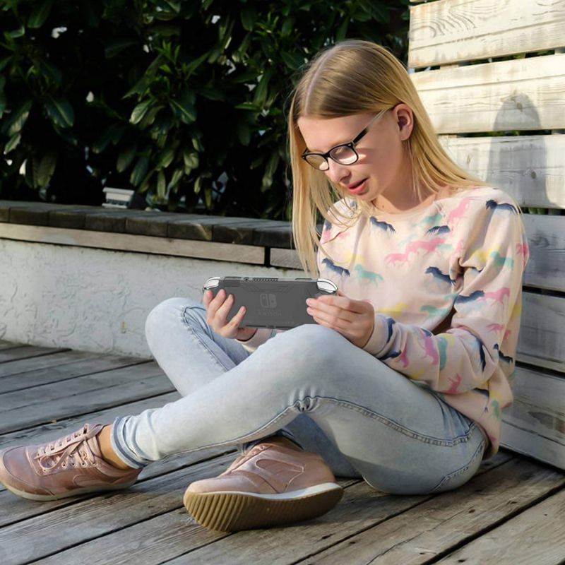 HEYSTOP Case for Nintendo Switch Lite, Soft TPU Protective Case Cover for Nintendo Switch Lite with Switch Lite Tempered Glass Screen Protector and Thumb Stick Caps(Gray)