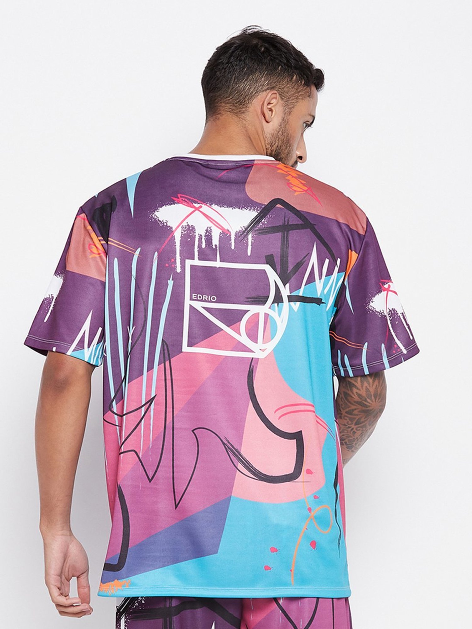 Edrio Multicolored Cotton Relaxed Fit Printed T-Shirt