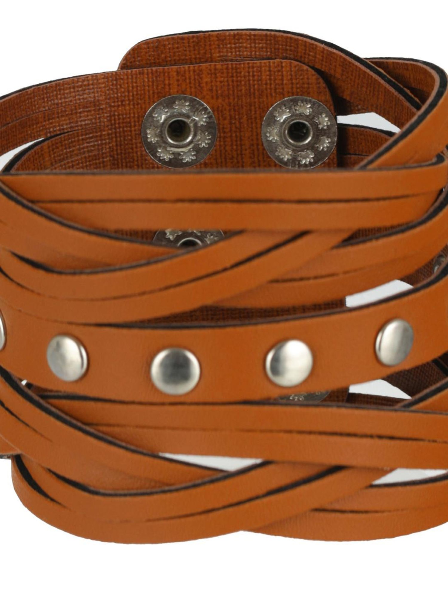 Bold by Priyaasi Brown Weaved Multistrand PU Bracelet for Men