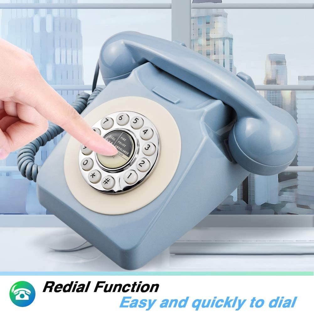 Rotary Design Retro Landline Phone for Home,Old Fashioned Corded Telephone with Classic Metal Bell Push Button Technology