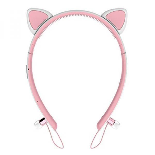 ALH Bluetooth Headphones , ZOETOUCH Gifts for Women Wireless Headband Style Headset Foldable with Adorable Cat Horns and Glowing Lights Best Christmas Gifts for iPhone, Android, Laptop, Tablet - Pink