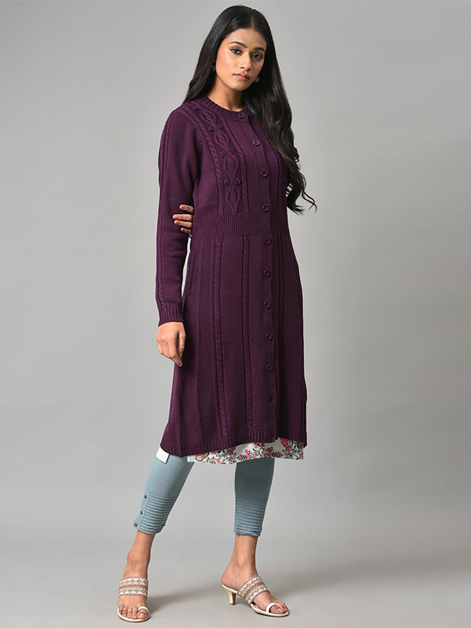 W Purple Knitted Cardigan