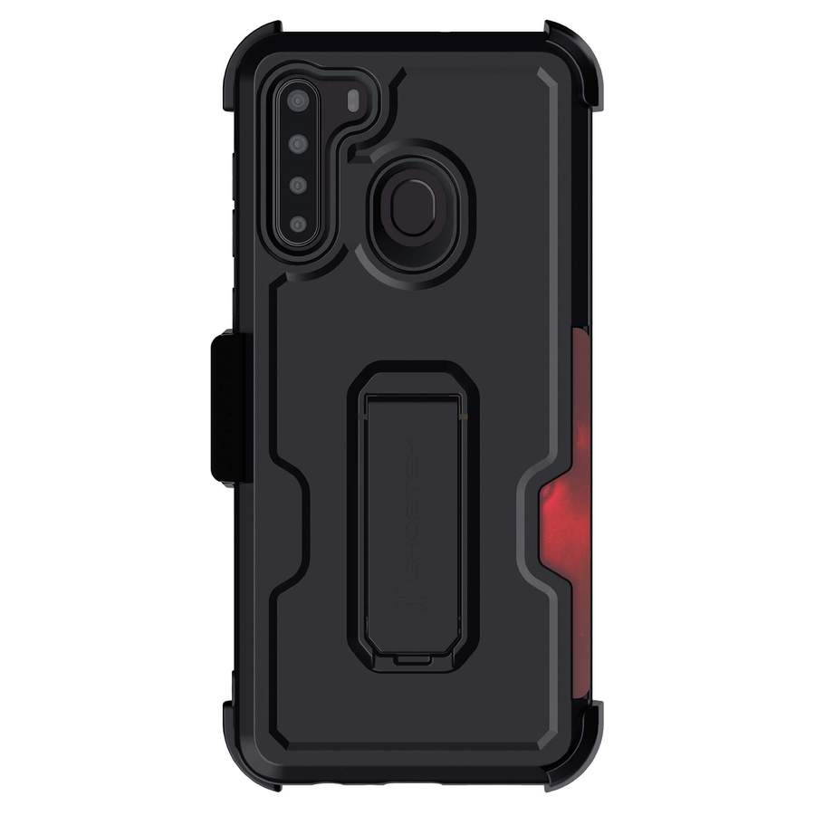 Ghostek Iron Armor Belt Clip Galaxy A11 Case with Holster, Card Holder and Stand Protective Full Body Cover with Heavy Duty Protection Slim Matte Design Galaxy A11 (6.4") (Matte Black)