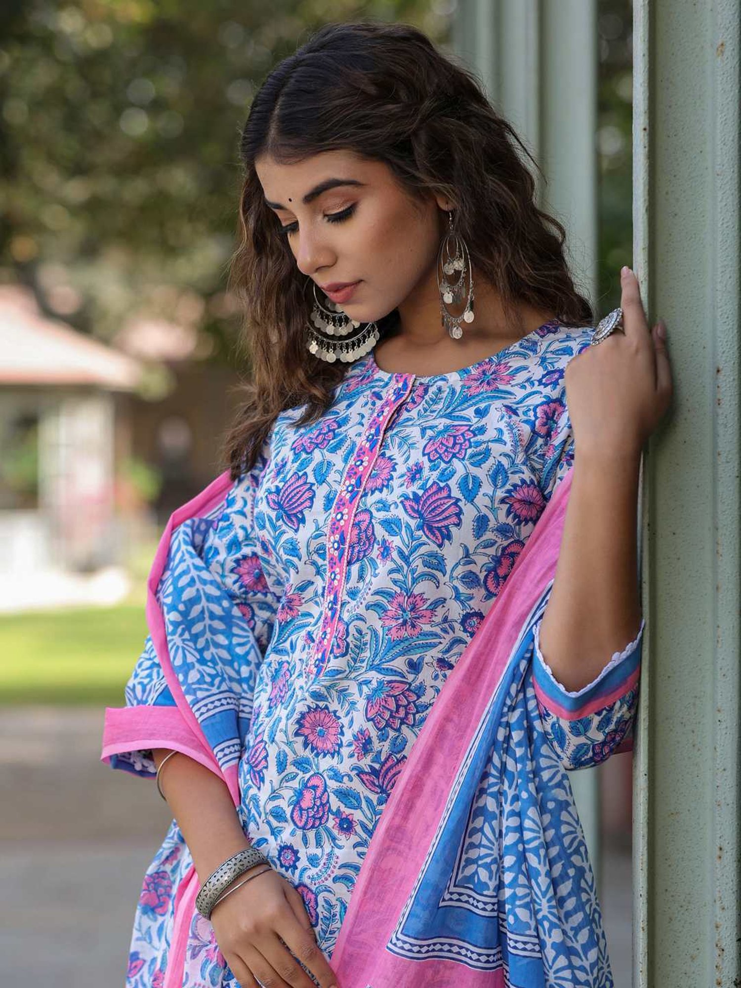 Rain and Rainbow Blue Cotton Embroidered Kurta & Salwar Set With Dupatta