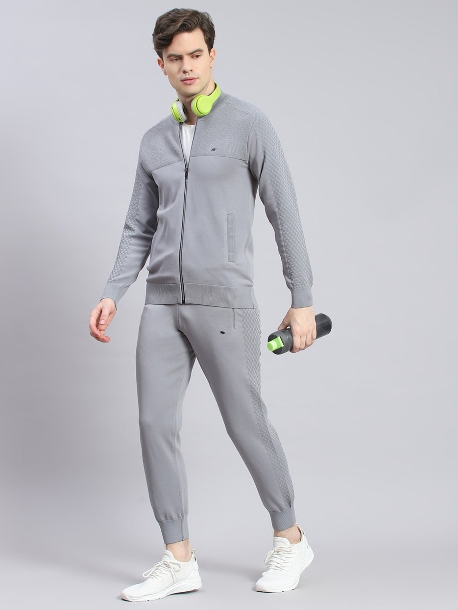 Monte Carlo Grey Regular Fit Self Pattern Tracksuits
