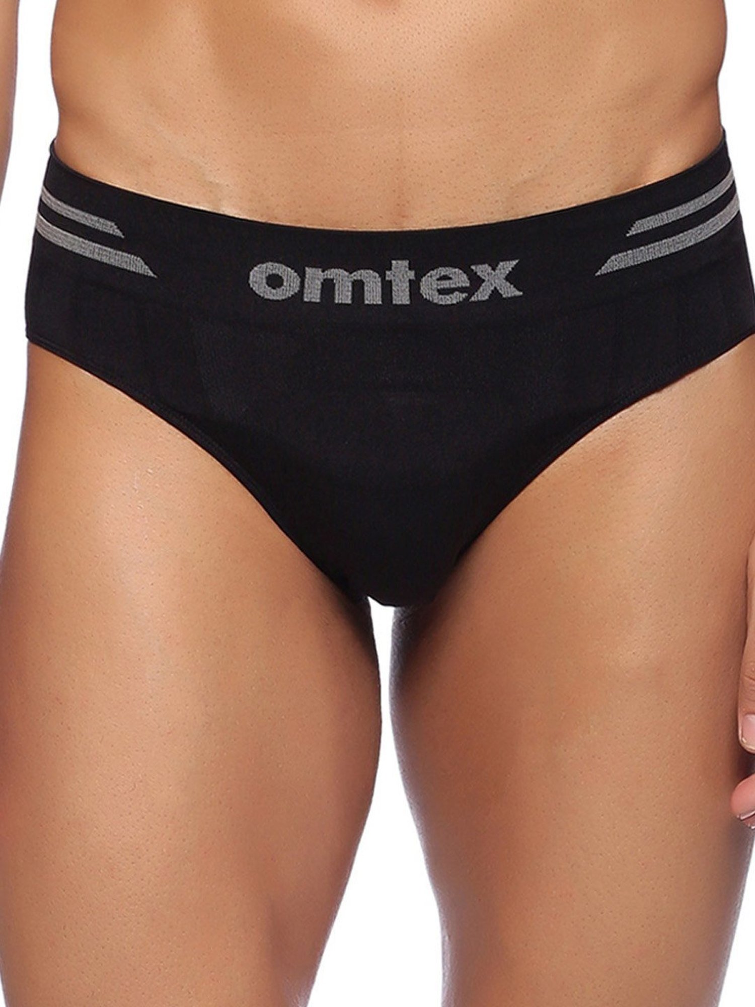 Omtex Men's Athletic Vseamless Brief Full Covered Pack of 2 (Black) Size - L