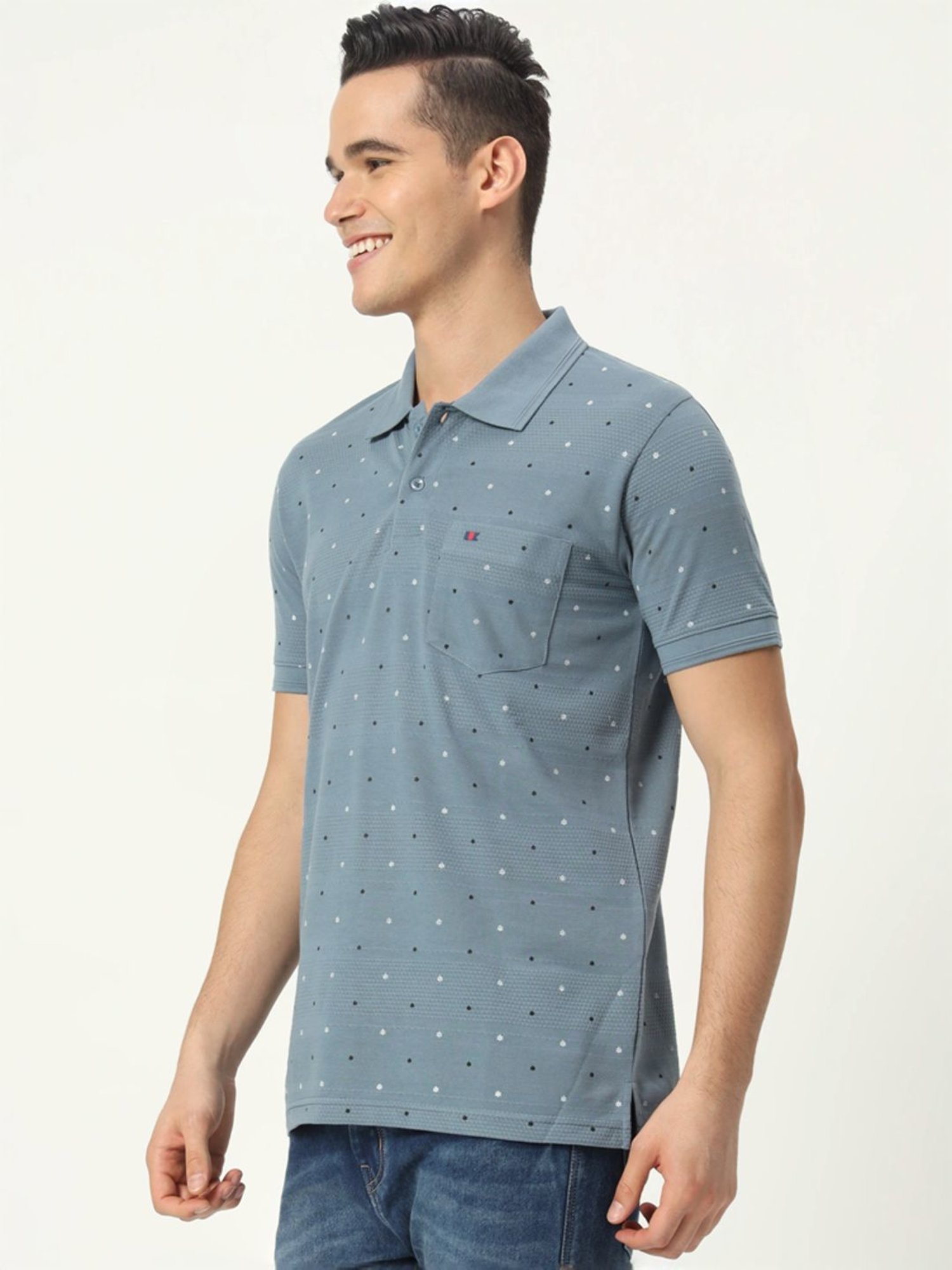 Tab91 Blue Regular Fit Printed Polo T-Shirts