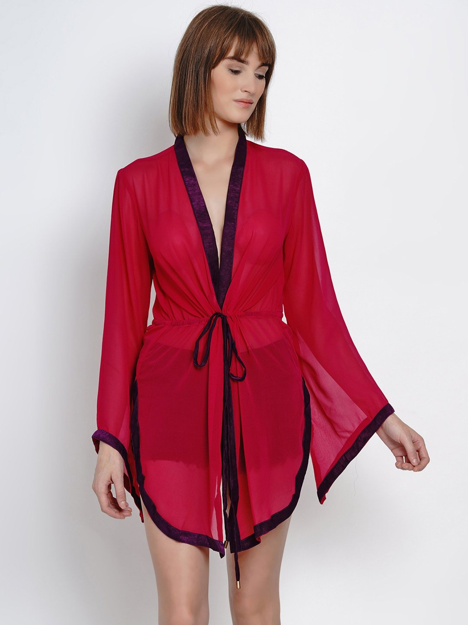 Erotissch Pink Solid V Neck Robe