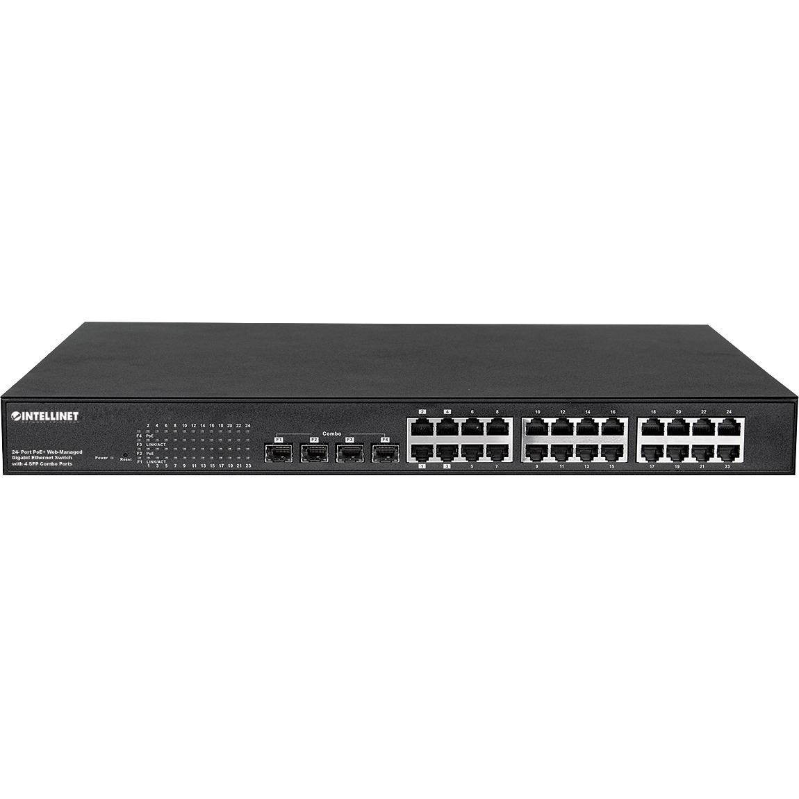 Intellinet 24-Port Gigabit Ethernet PoE+ Web-Managed Switch with 4 SFP Combo Ports