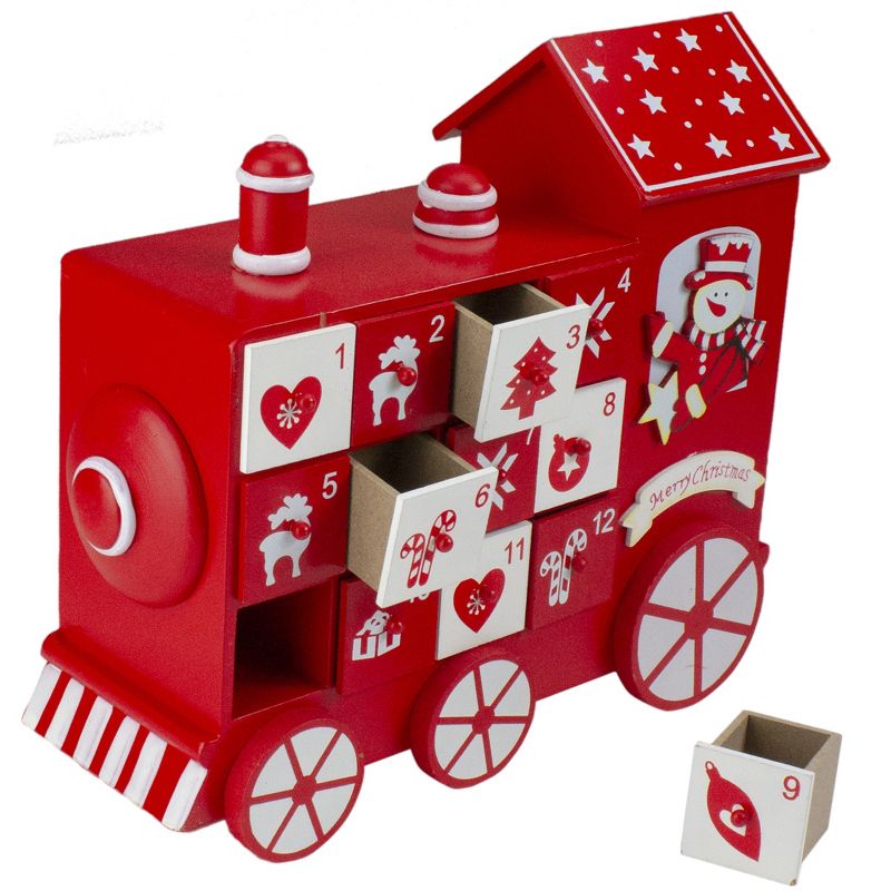 Kaemingk 10.5" Red and White Vintage Advent Calendar Train Christmas Decor