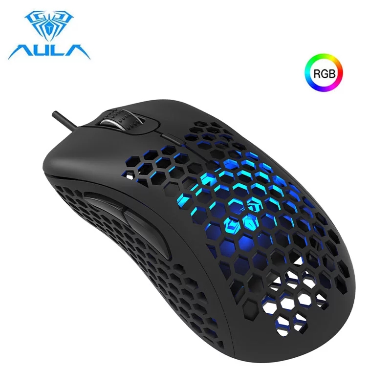 AULA RGB Gaming Mouse with Side Buttons Macro Programming 10000 DPI Adjustable 14 Key Wired USB Backlit Mouse for Desktop Laptop - H510 White