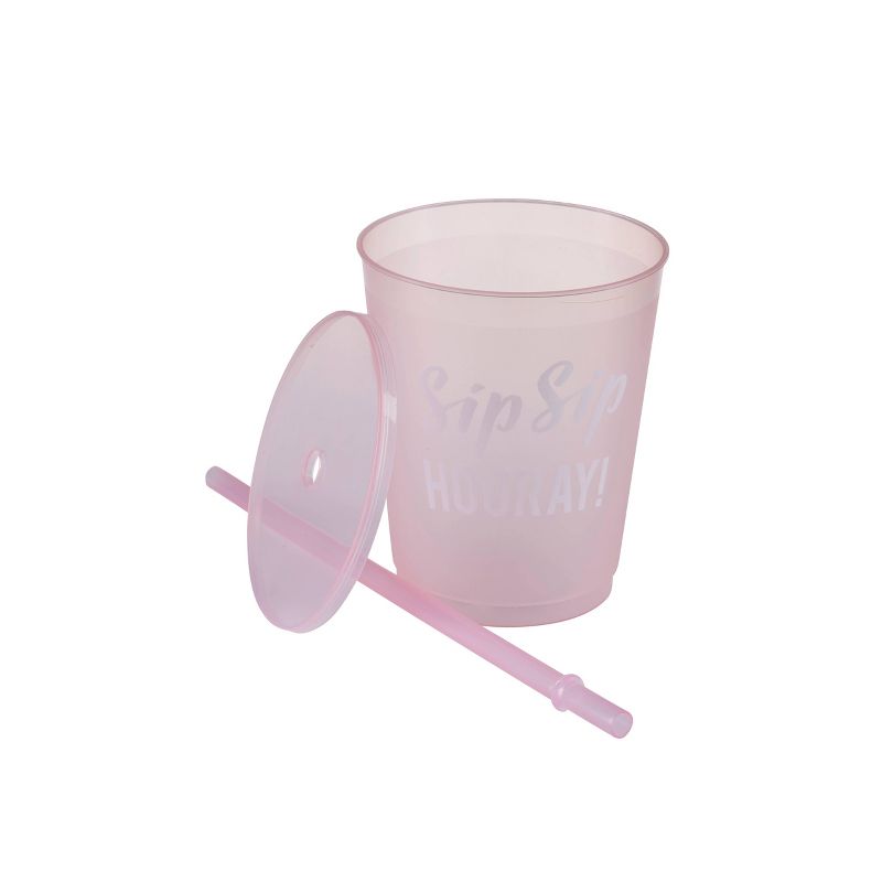 Parker Lane 6pc Frosted Party Cups with PVC Bag "Sip Sip Hooray" Pink