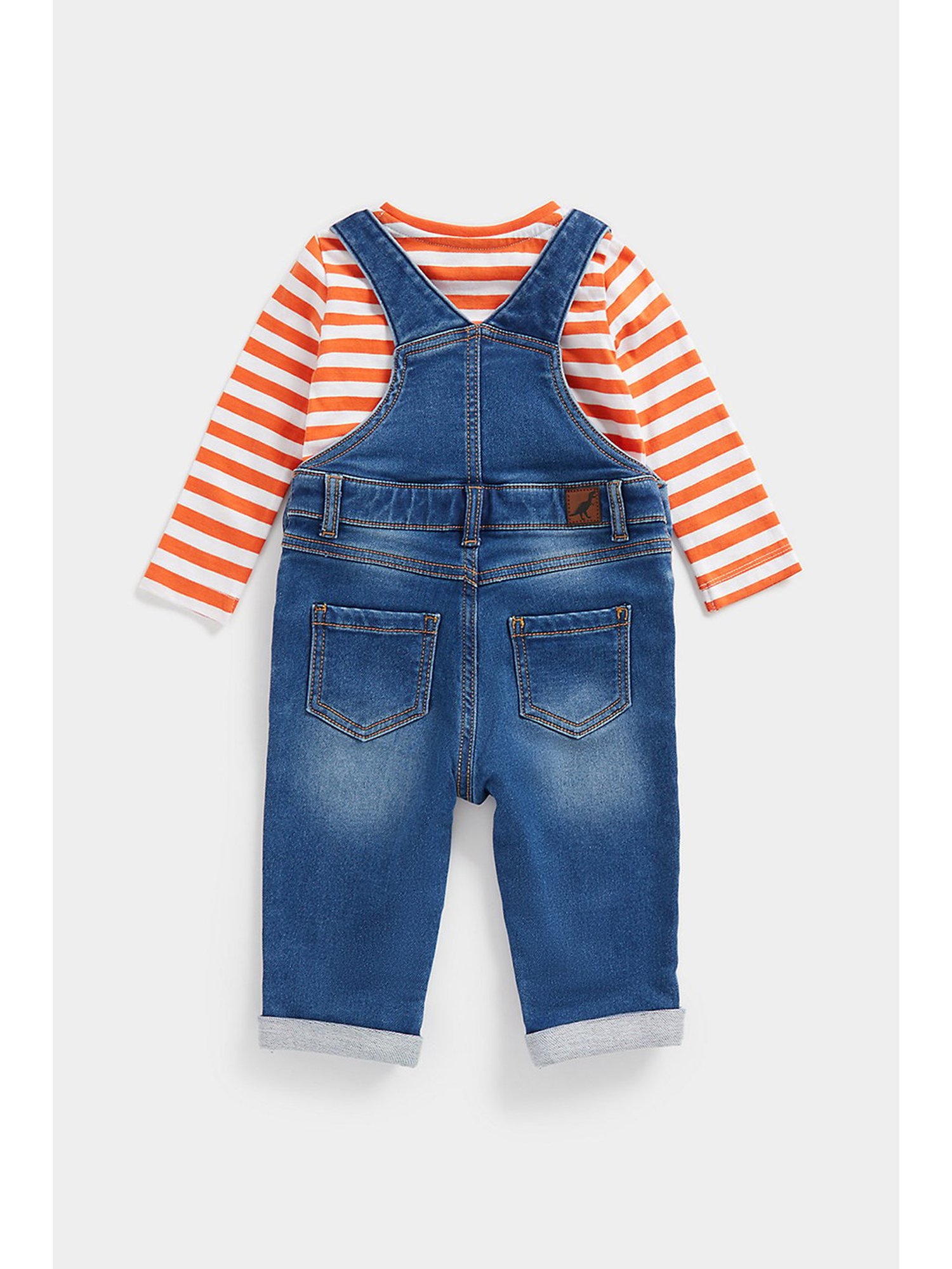 Mothercare Kids Multicolor Striped Full Sleeves T-Shirt with Dungree