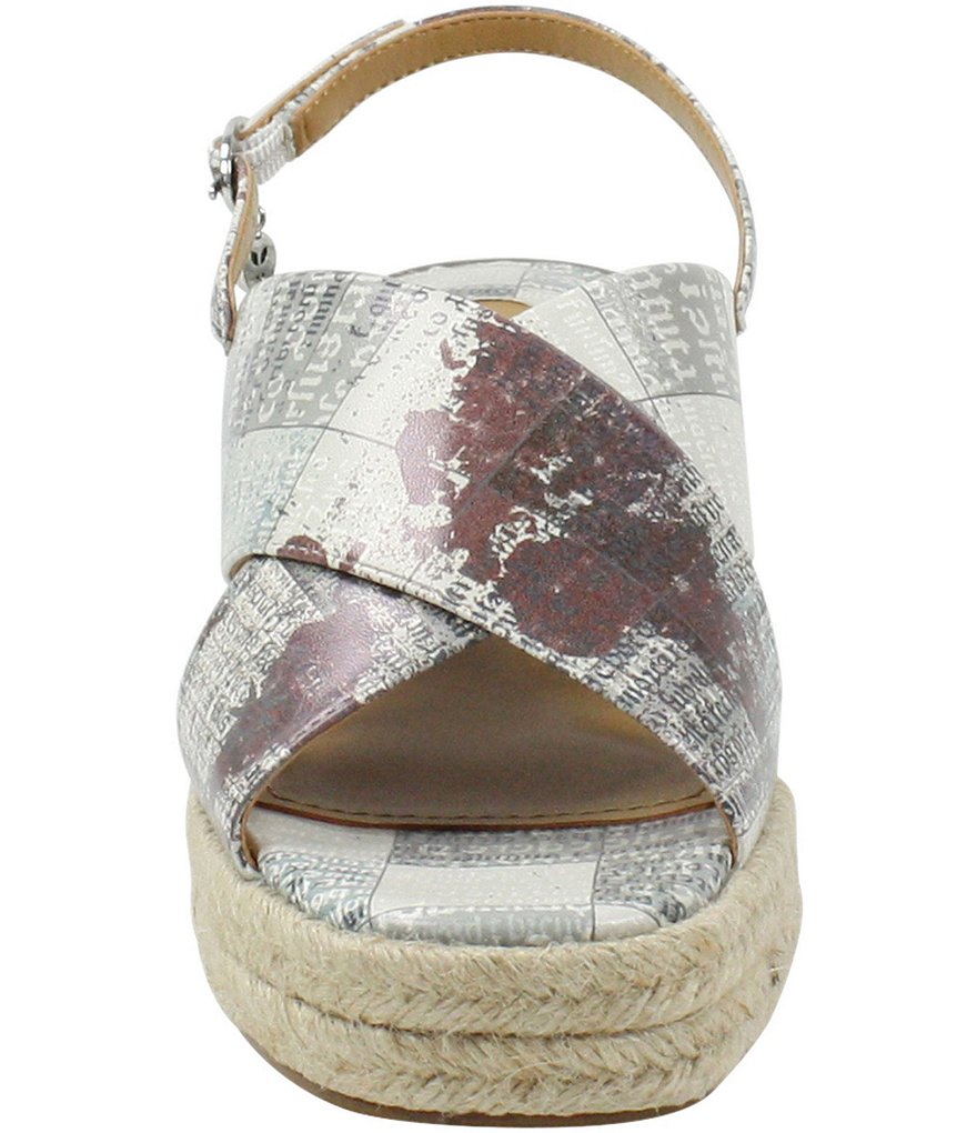J. Renee Lannah Earth Tone Multi Printed Leather Sling Wedge Sandals