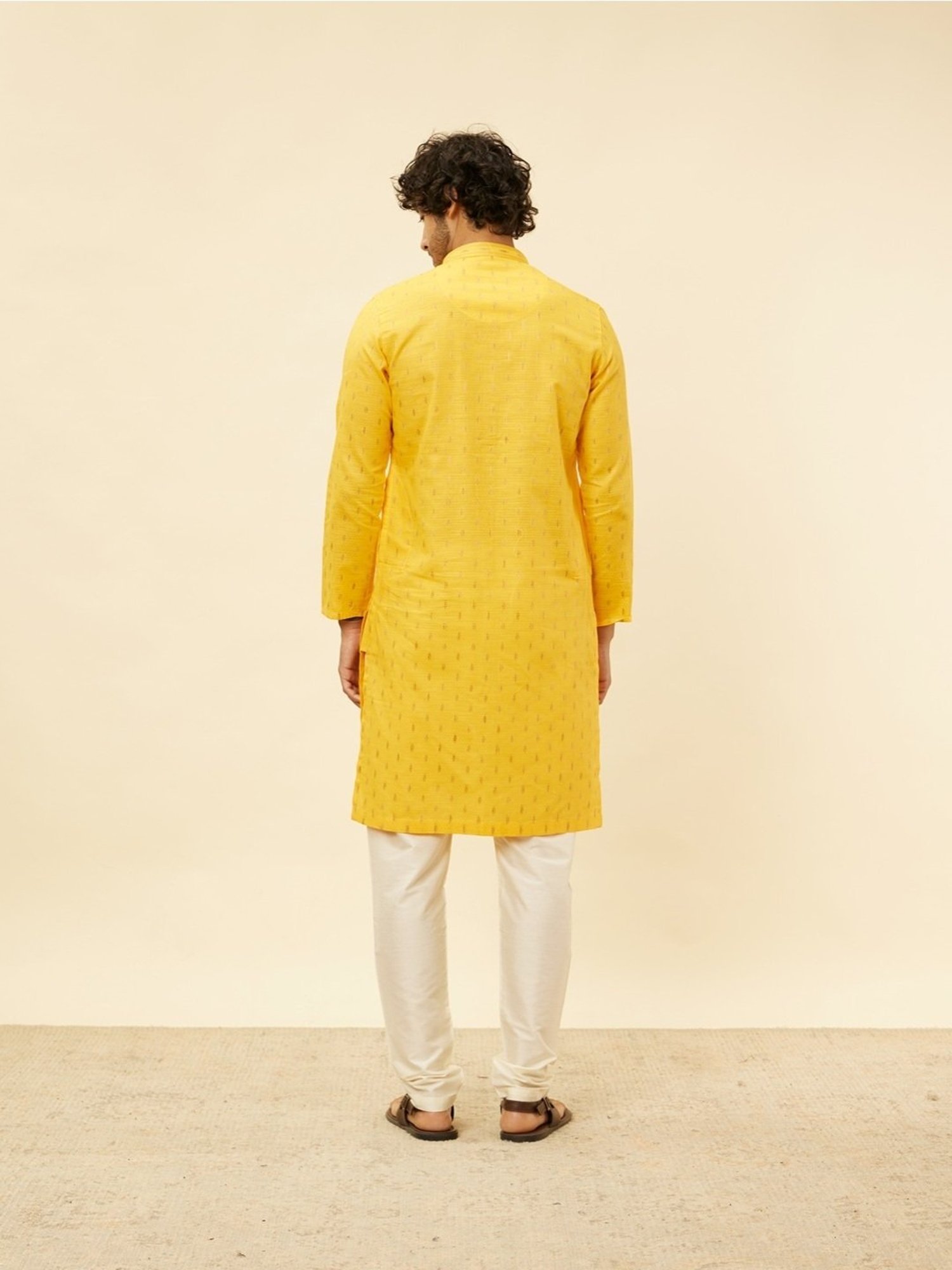 Manyavar Mustard & Begie Regular Fit Self Pattern Kurta Bottom Set