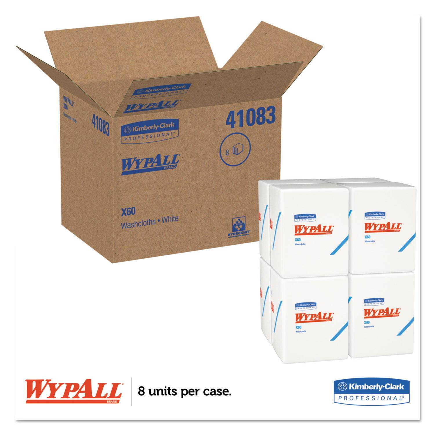 WypAll* X60 Washcloths 12 1/2 x 10 White 70/Pack 8 Packs/Carton 41083