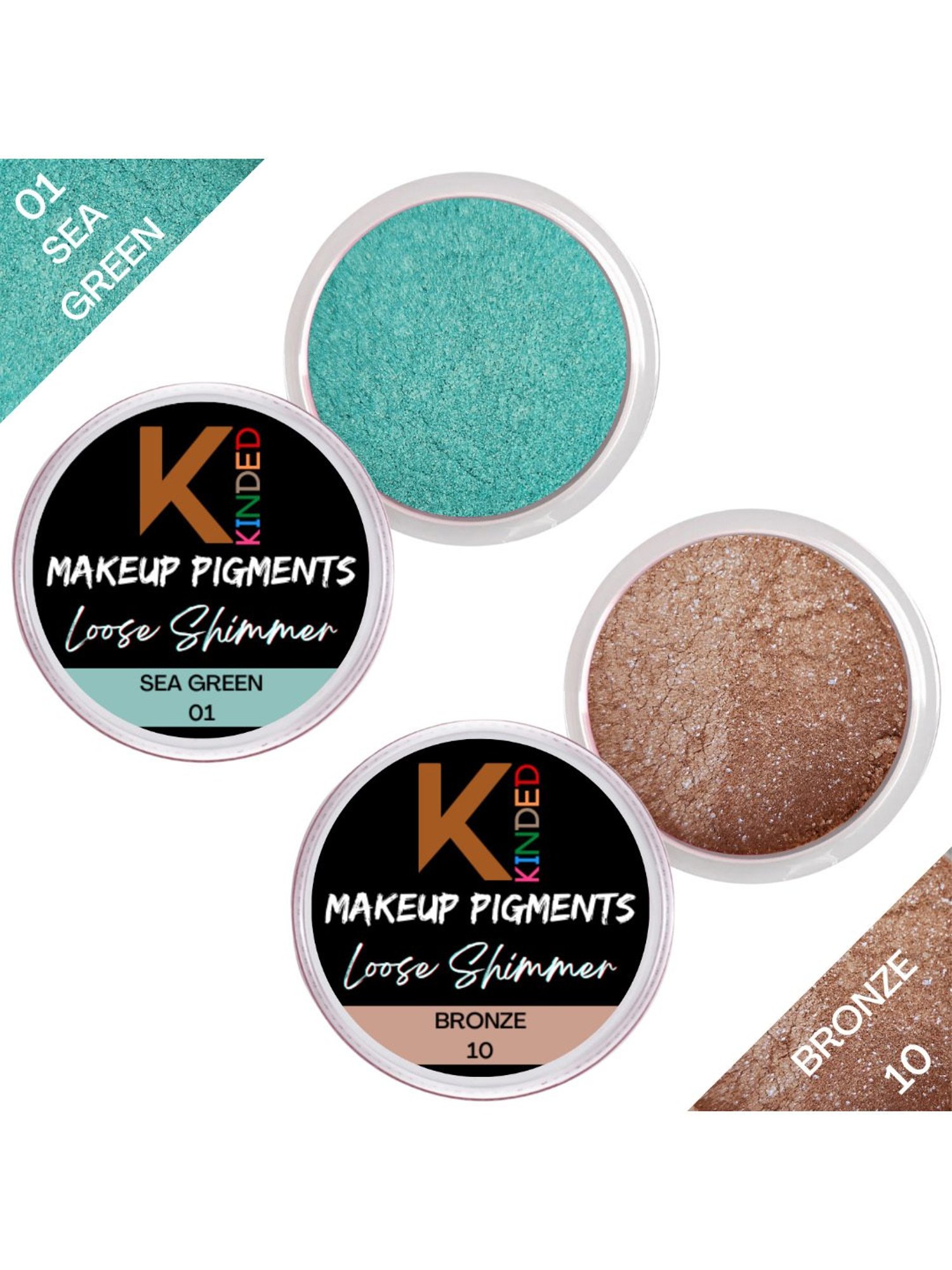 KINDED Makeup Pigments Loose Shimmer Powder Eyeshadow 01 Sea Green & 10 Bronze Combo