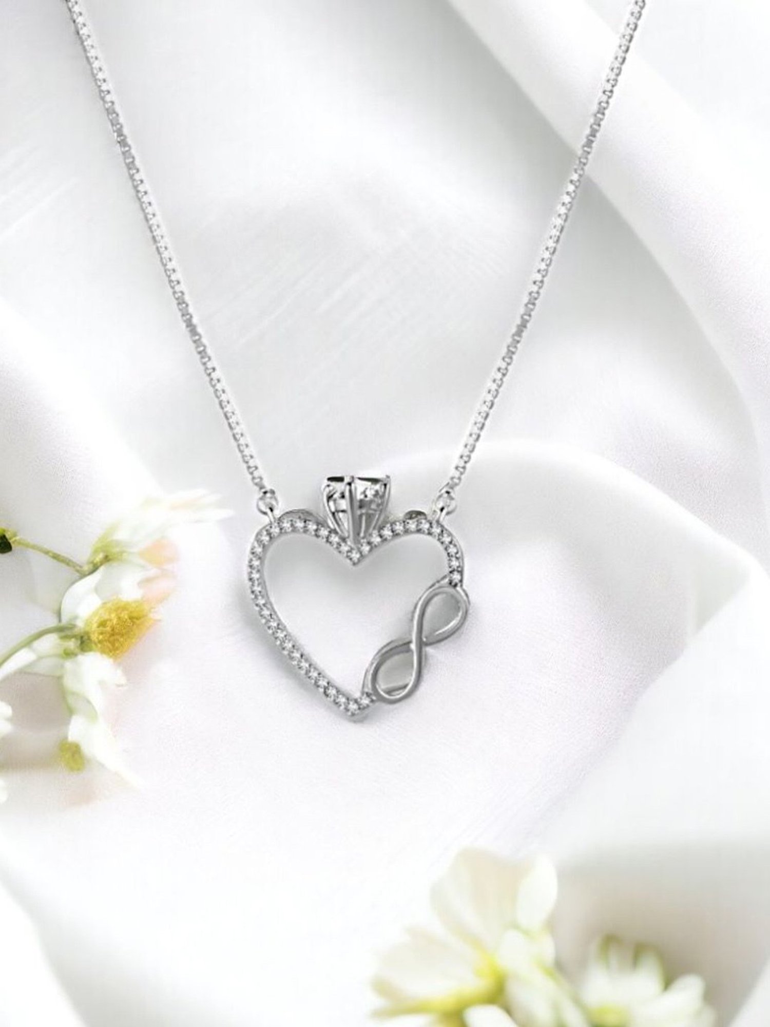 Rihi by P.C. Chandra Jewellers 925 Silver Infinity Heart with Crown Pendant for Women & Girls