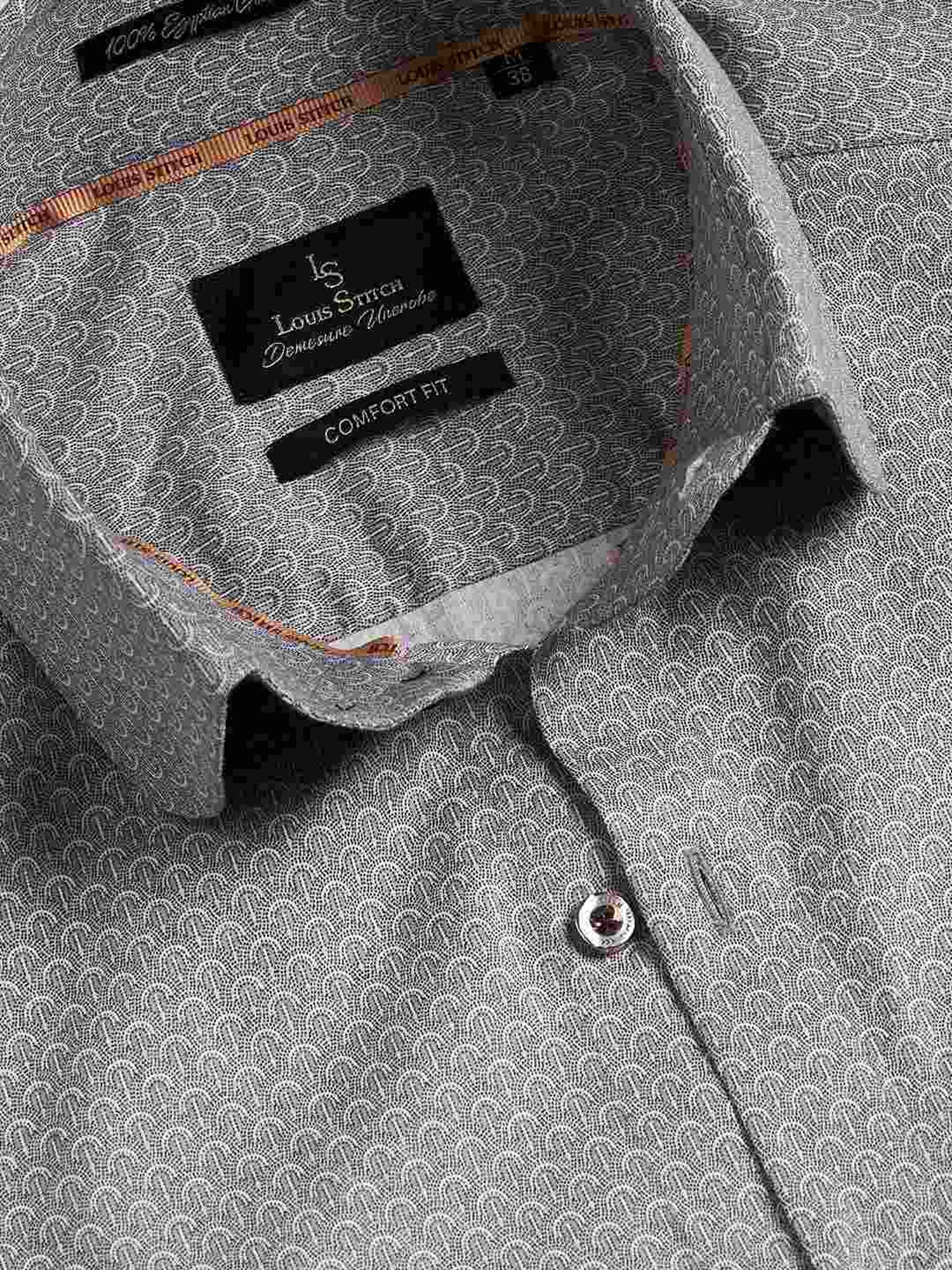 Louis Stitch Grey Cotton Regular Fit Printed Shirt