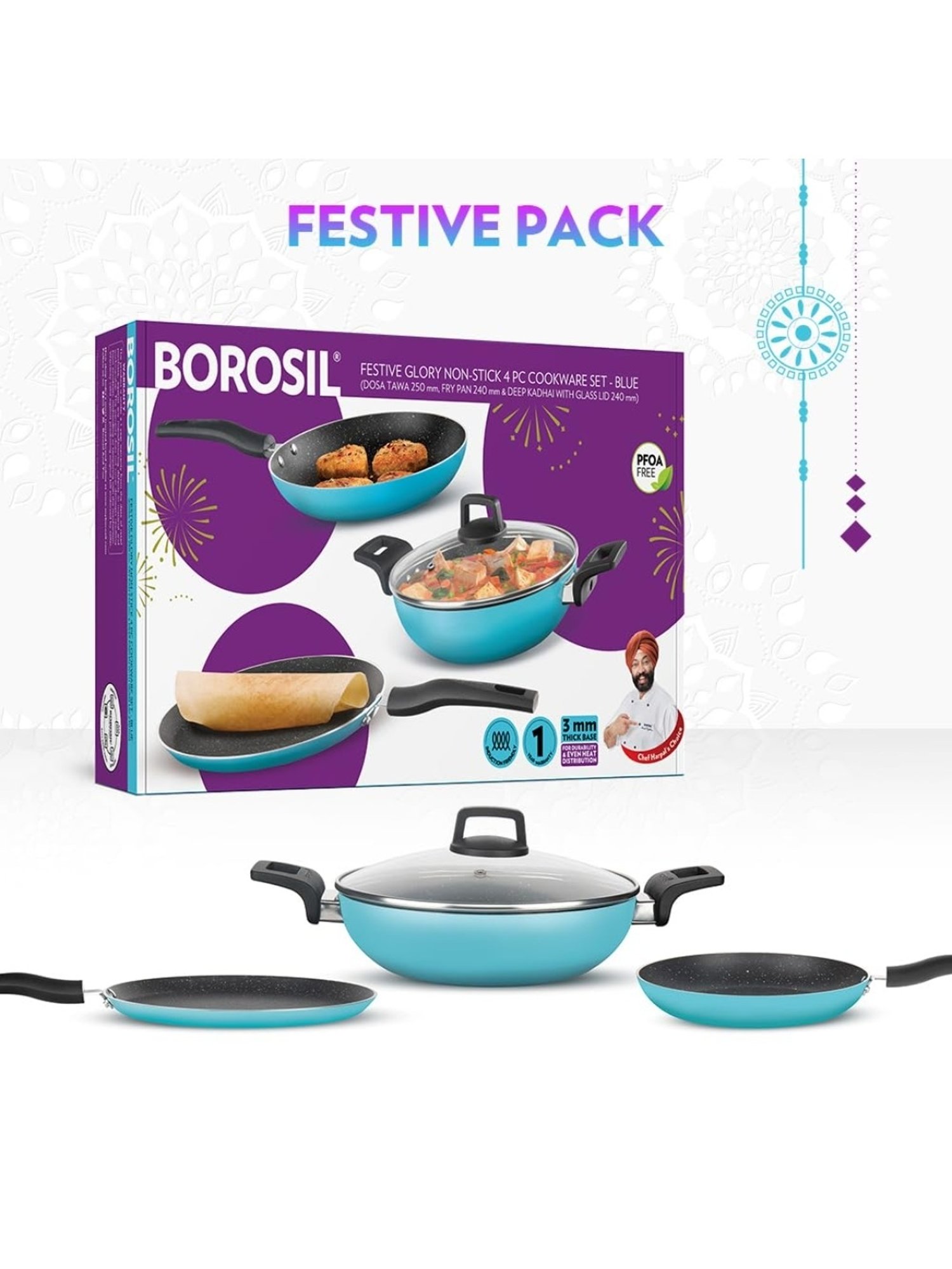 ?Borosil ?Blue ?Aluminium Pot & Pan Sets