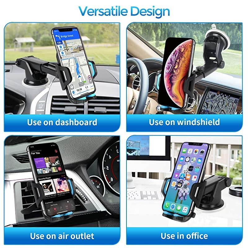 car Holder,Cell Holder for car(with Air Vent Clip) for Car Dashboard Windshield,Long Arm Strong Suction,Compatible All  Mobile s