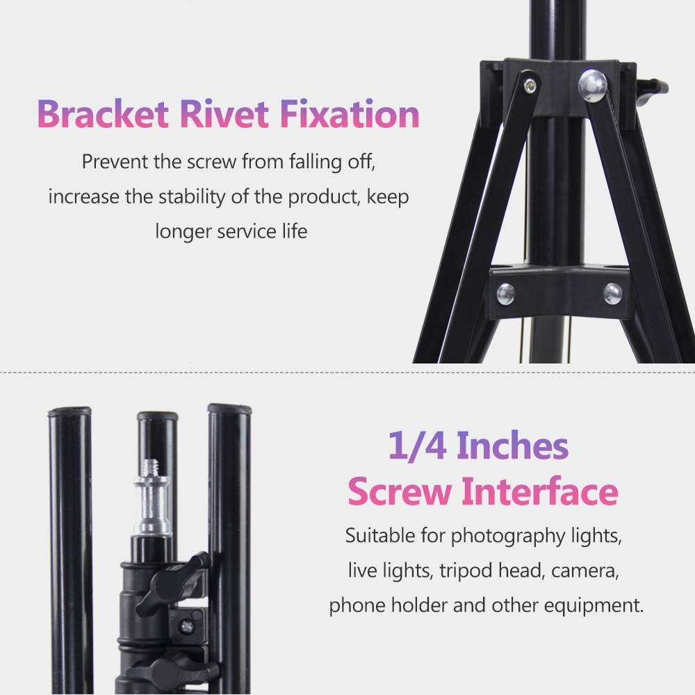 180cm Reverse Folding Leg Light Stand Tripod Adjustable Height Four Sections Heavy Duty Aluminum Alloy Material 1/4 Inches Screw for Photography LED Lights Phone Holder Tripod Head Softbox Black