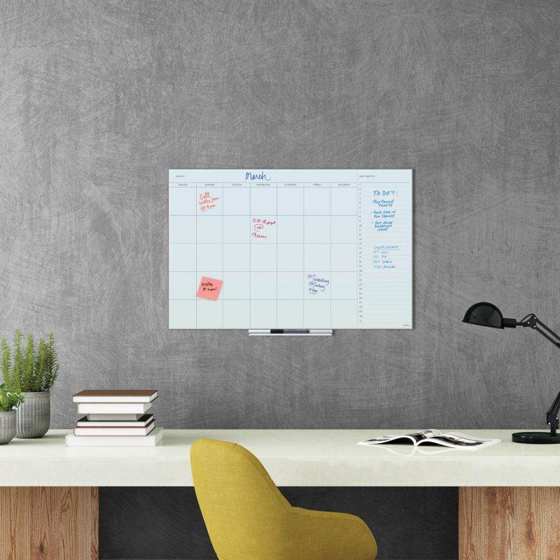 Floating Glass Dry Erase Undated One Month Calendar, 36 x 24, White 3967U0001