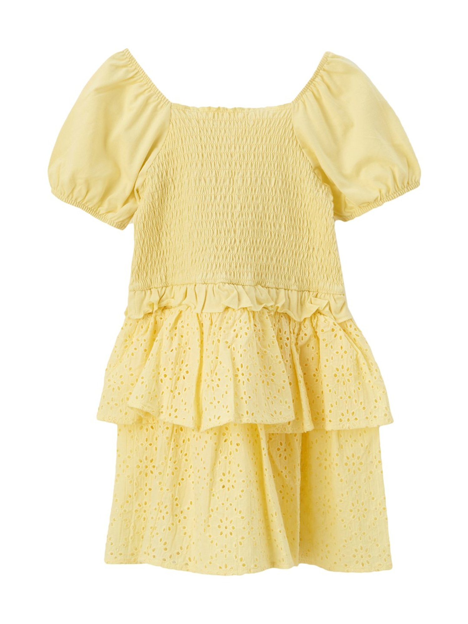 Angel & Rocket Kids Lottie Yellow Cotton Self Pattern Dress