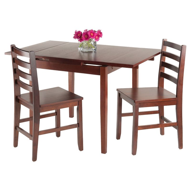 3pc Pulman Extendable Dining Table Sets with Ladder Back Chairs Wood/Walnut - Winsome