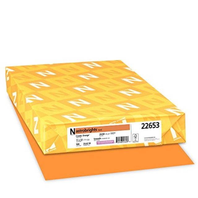 wausau astrobrights heavy duty paper, 24 lb, 11 x 17 inches, cosmic orange, 500 sheets 22653