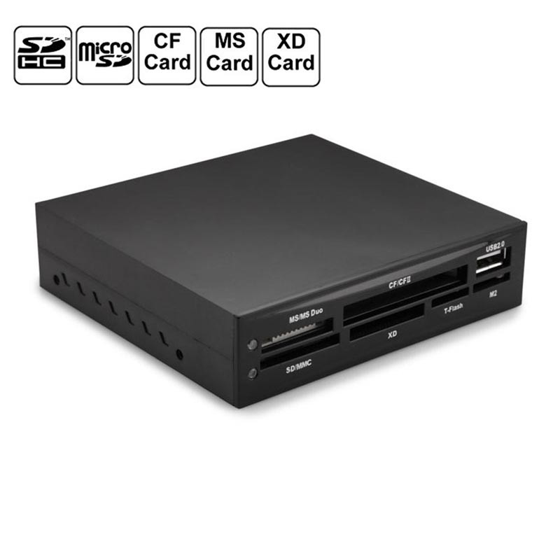All In 1 USB 2.0 3.5" Floppy Bay Front Panel SDHC Micro SD MMC CF XD TF Flash Memory Internal Card Reader w/ USB Port Hub,LED