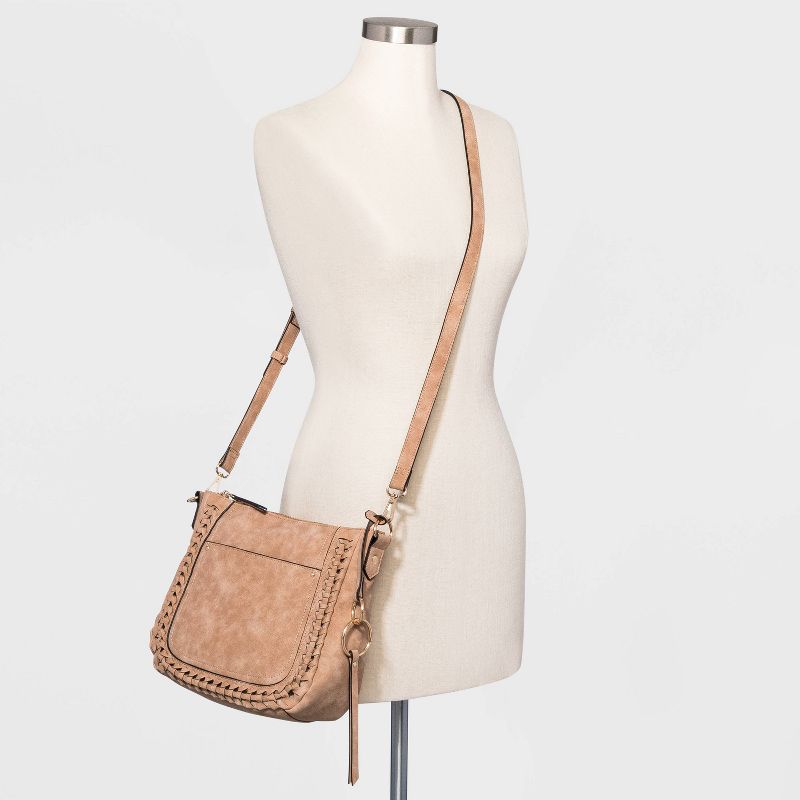 VR NYC Zip Closure Top Zip Woven Braid Crossbody Bag - Natural