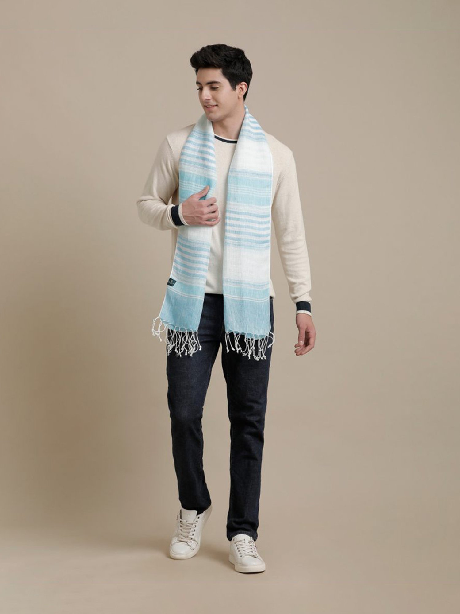 Linen Club Blue Striped Pure Linen Stole