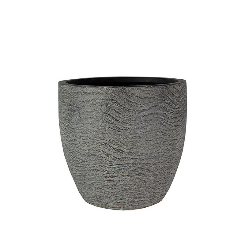 HC Companies ANP15000 15 Inch Aspen Indoor Outdoor Round Fiberglass Round Planter Pot with Contemporary Textured Design, Charcoal