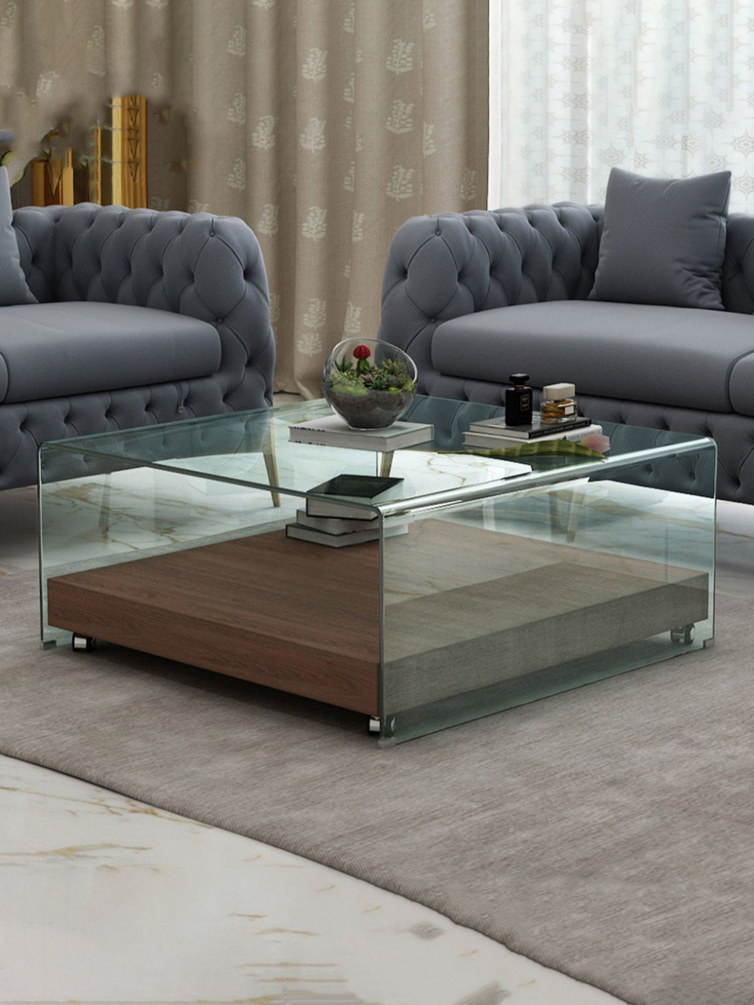 Durian Cole Transparent Glass Standard Size Coffee Table