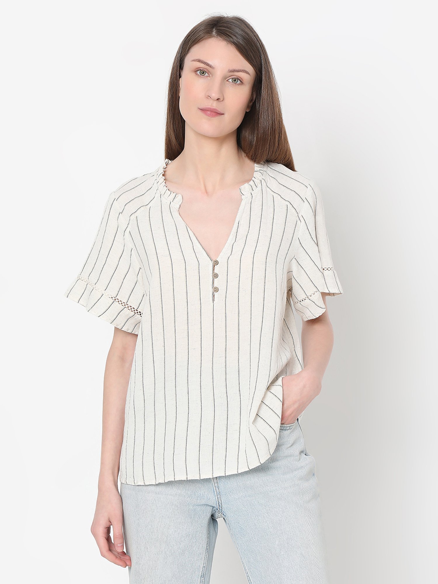 Vero Moda Beige Striped Top
