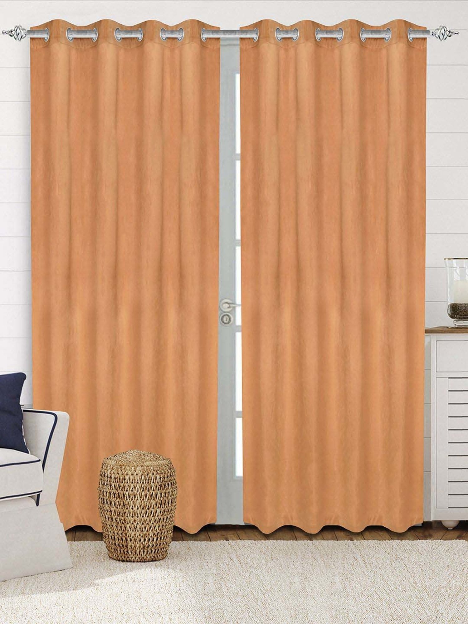 Saral Home Easy Living Orange Polyester 224 GSM Velvet Curtain