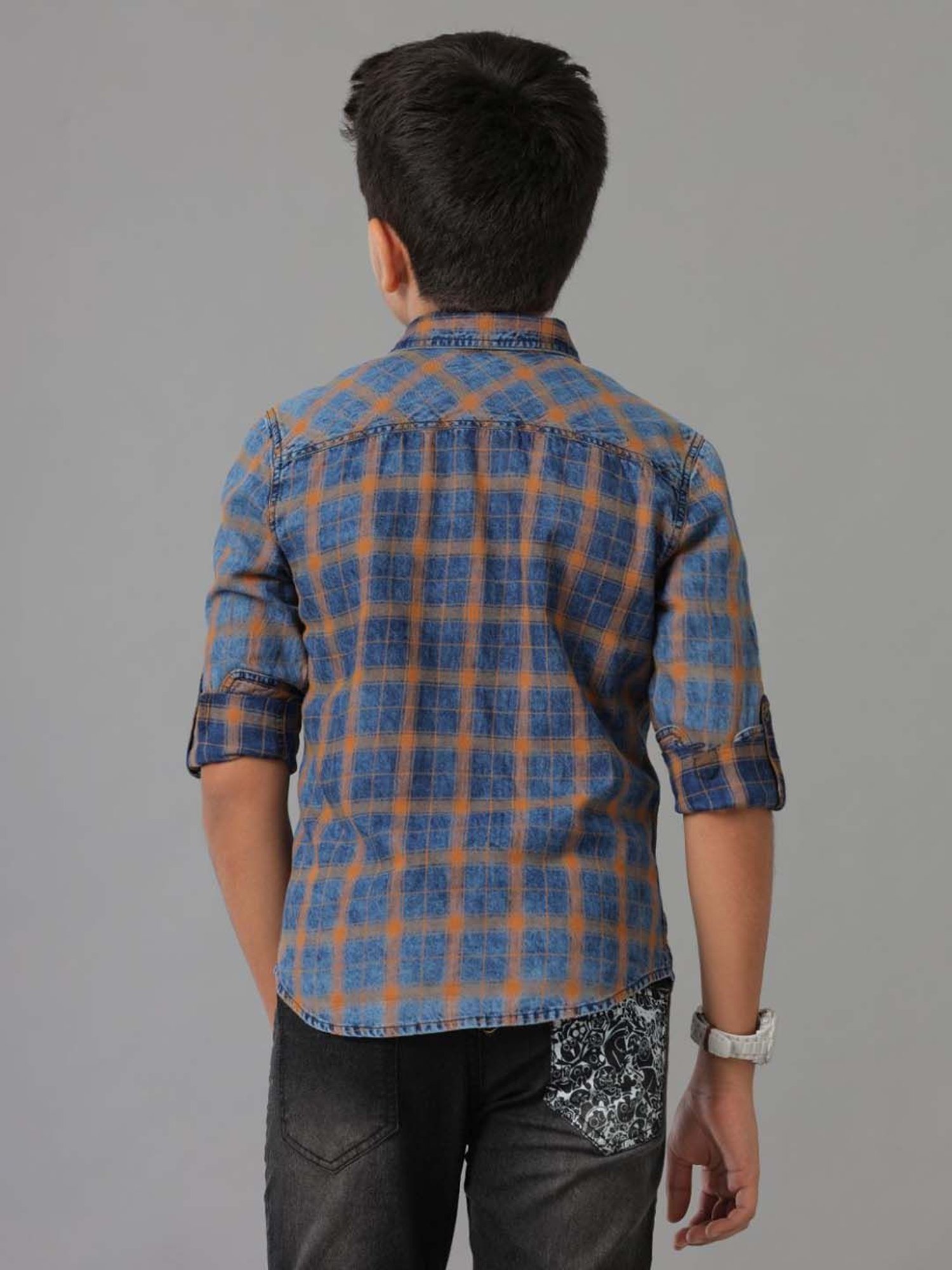 Under Fourteen Only Kids Yellow Checks Cotton Chequered Full Sleeves Shirt