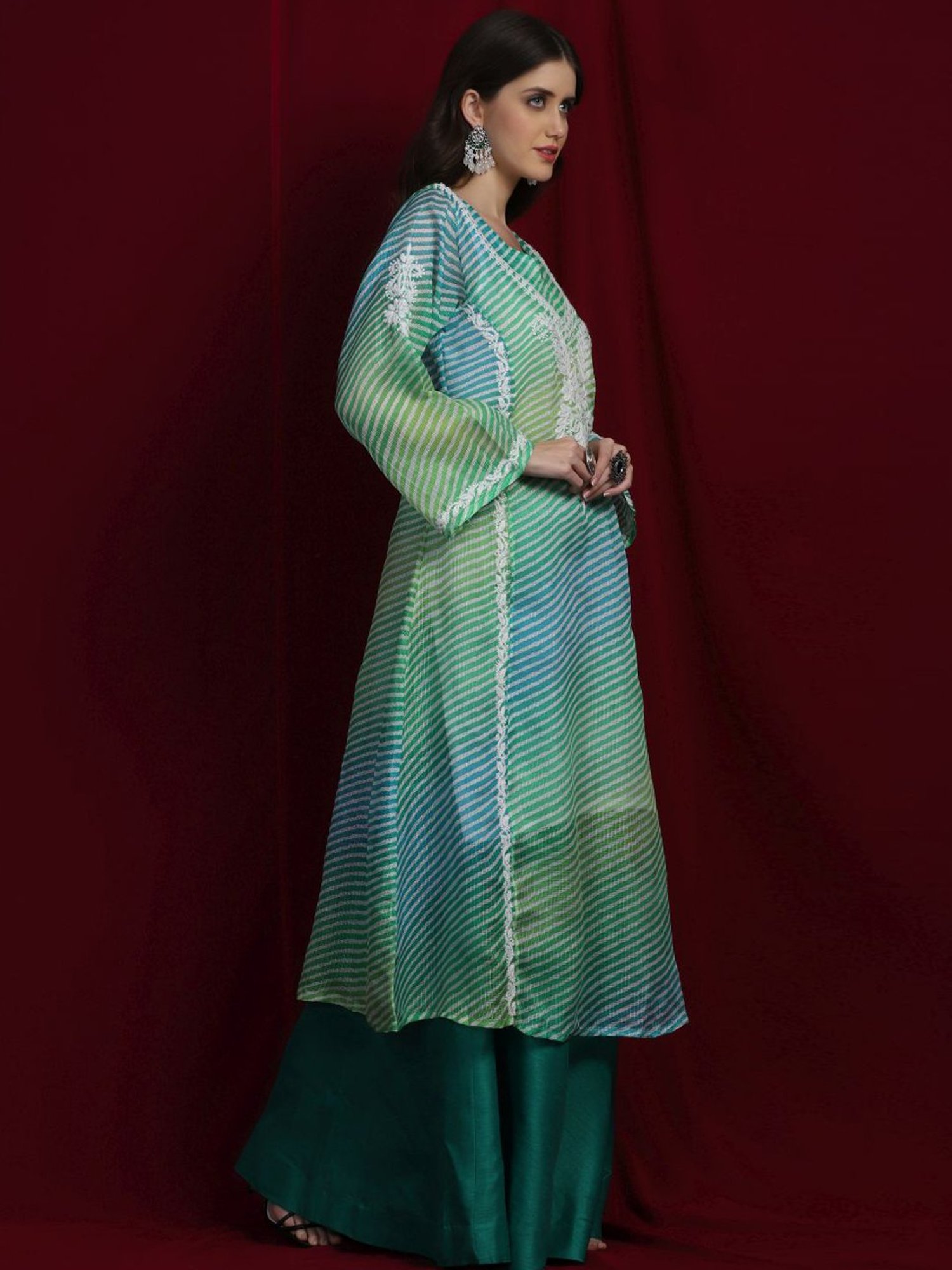 SHADES Green Cotton Chikankari Chikankari Straight Kurta