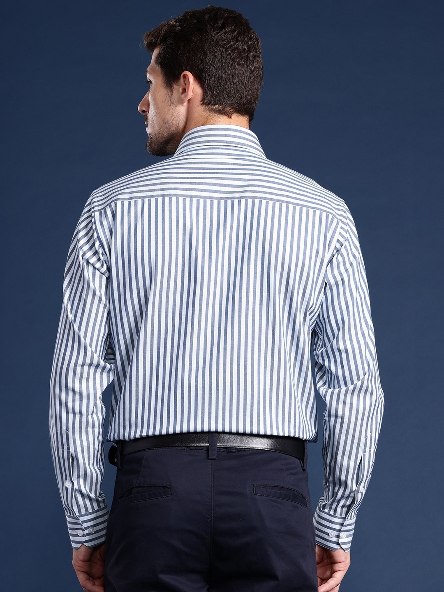 Hancock White Cotton Slim Fit Stripes Shirts